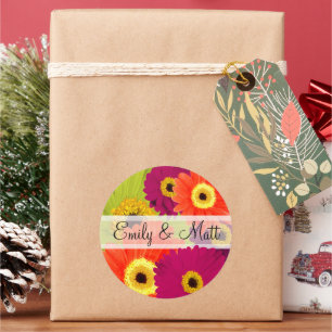 Elegante Gerber Daisy trouwstickers Ronde Sticker