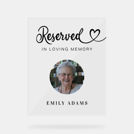 Elegante gereserveerde zitplaats Memorial trouwfot Acryl Bord (Voorkant)