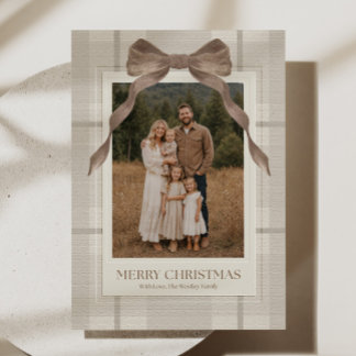 Elegante geruite familiefoto kerstkaart