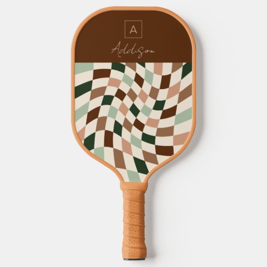 Elegante geruite gepersonaliseerde monogram pickleball paddle (Voorkant)