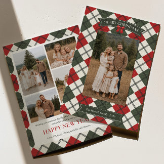 Elegante geruite kerstkaart voor gezinsfoto