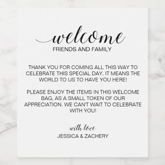 Elegante geschenkmand Welkom op bruiloft Wijn Etiket (Enkel label)