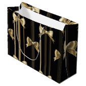 Elegante geschenktas met zwarte basis en gouden bo groot cadeauzakje (Voorkant Gekanteld)