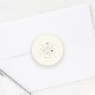 Elegante Geschetste Bloemrijke Rustieke Bruiloft Ronde Sticker