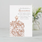 Elegante geschetste quinceañera jurk folie uitnodiging (Staand Voorkant)