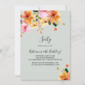 Elegante geschilderde bloem 60e verjaardag uitnodi kaart (Voorkant)