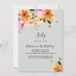 Elegante geschilderde bloem 60e verjaardag uitnodi kaart