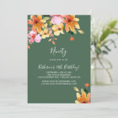 Elegante geschilderde bloem 90e verjaardag uitnodi kaart (Staand voorkant)