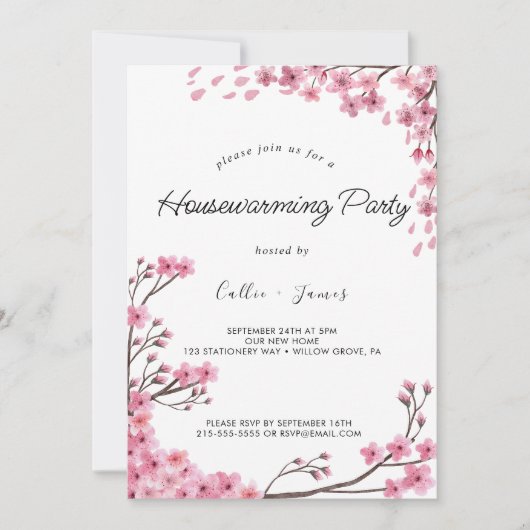 Elegante geschilderde bloemen housewarming uitnodi kaart (Voorkant)