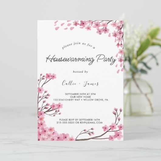 Elegante geschilderde bloemen housewarming uitnodi kaart (Staand voorkant)