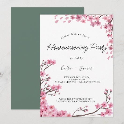 Elegante geschilderde bloemen housewarming uitnodi kaart (Voorkant / Achterkant)