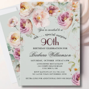 Elegante geschilderde bloemensurprise 90ste verjaa kaart