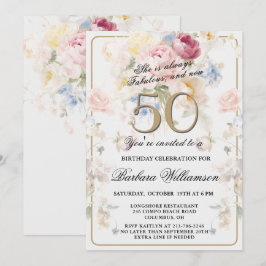 Elegante Geschilderde Blos Roze Bloemige 50e Verja Kaart
