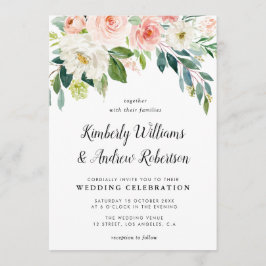 Elegante geschilderde blush roze bloemenbruiloft kaart