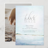 Elegante geschilderde strandtrouwfoto save the dat kaart (Voorkant / Achterkant)