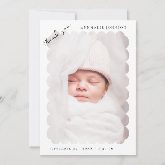 Elegante geschulpte foto Custom Baby shower Bedankkaart (Voorkant)