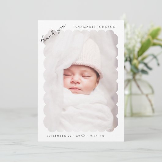 Elegante geschulpte foto Custom Baby shower Bedankkaart (Staand voorkant)