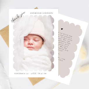 Elegante geschulpte foto Custom Baby shower Bedankkaart