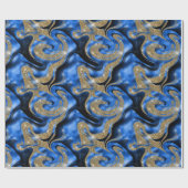 Elegante gesmolten blauw en gouden glitter verjaar cadeaupapier (Vlak)