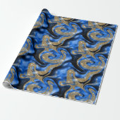 Elegante gesmolten blauw en gouden glitter verjaar cadeaupapier (Uitgerold)