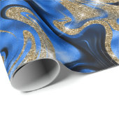 Elegante gesmolten blauw en gouden glitter verjaar cadeaupapier (Rol Hoek)