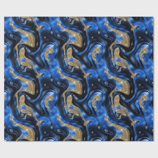 Elegante gesmolten blauw en gouden glitter verjaar cadeaupapier (Vlak)