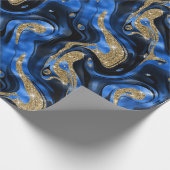 Elegante gesmolten blauw en gouden glitter verjaar cadeaupapier (Hoek)