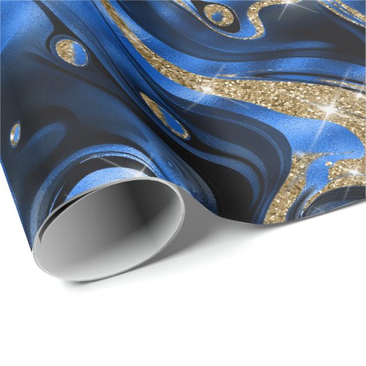 Elegante gesmolten blauw en gouden glitter verjaar cadeaupapier (Rol Hoek)