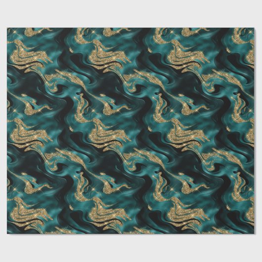 Elegante gesmolten Blauwgroen en gouden Glitter Ve Cadeaupapier (Vlak)