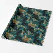 Elegante gesmolten Blauwgroen en gouden Glitter Ve Cadeaupapier (Uitgerold)