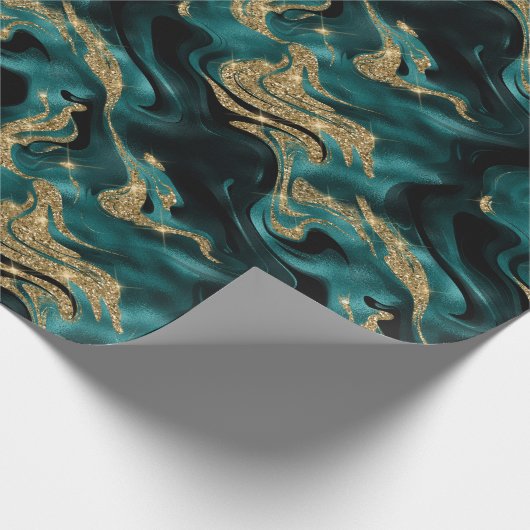 Elegante gesmolten Blauwgroen en gouden Glitter Ve Cadeaupapier (Hoek)