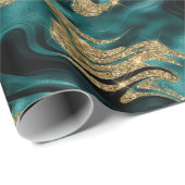Elegante gesmolten Blauwgroen en gouden Glitter Ve Cadeaupapier (Rol Hoek)