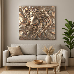 Elegante gesmolten bronzen gouden vrouw met vloeie canvas afdruk