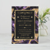 Elegante gesmolten Paarse en gouden folie bruiloft Kaart (Staand voorkant)