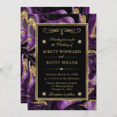 Elegante gesmolten Paarse en gouden Glitter bruilo Kaart (Voorkant / Achterkant)