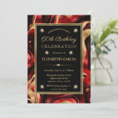 Elegante gesmolten rode en gouden folie 60e verjaa kaart (Staand voorkant)