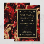 Elegante gesmolten rode en gouden folie 60e verjaa kaart (Voorkant / Achterkant)