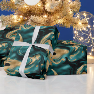 Elegante gesmolten teal en goud folie verjaardag cadeaupapier