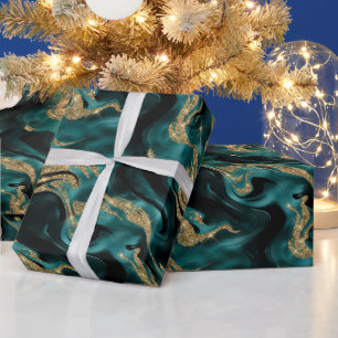 Elegante gesmolten teal en gouden glitter verjaard cadeaupapier