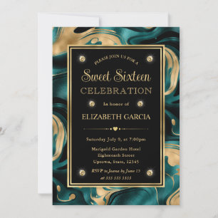 Elegante Gesmolten Turquoise en Gouden Glitter Swe Kaart