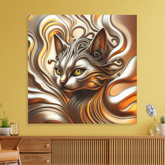 Elegante gesmolten vloeibare metallic goud en zilv canvas afdruk (Insitu (Woonkamer))