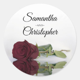 Elegante gespiegelde Bourgondische Roos bruiloft Ronde Sticker