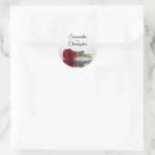Elegante gespiegelde rode roos bruiloft ronde sticker (Tas)