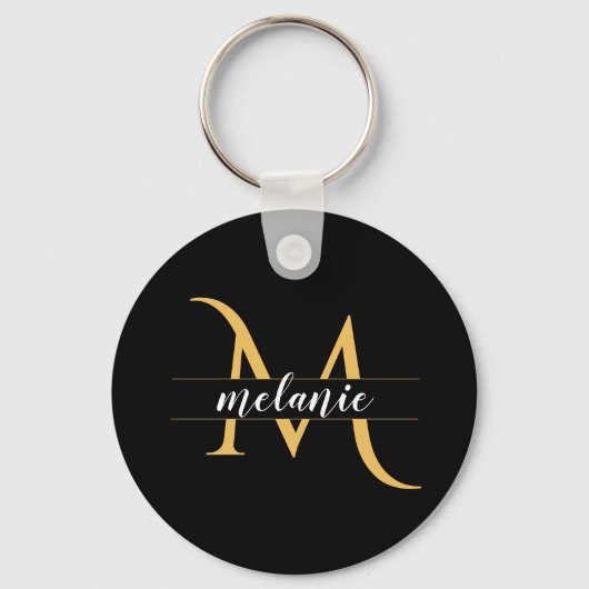 Elegante Gesplitste Monogram Goud Zwart Aangepaste Sleutelhanger (Voorkant)