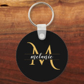 Elegante Gesplitste Monogram Goud Zwart Aangepaste Sleutelhanger (Voorkant)