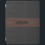 Elegante gestikte zwart-bruine lederen print iPad cover<br><div class="desc">Elegant afbeelding van zwarte en bruine,  gestikte lederen textuur,  gedrukt met aanpasbaar monogram.</div>