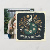 Elegante gestileerde pauw vrolijke kerst feestdagenkaart (Voorkant / Achterkant)