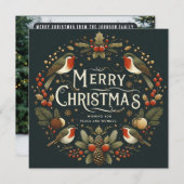 Elegante gestileerde Robins krans vrolijk kerstfee Feestdagenkaart (Voorkant / Achterkant)