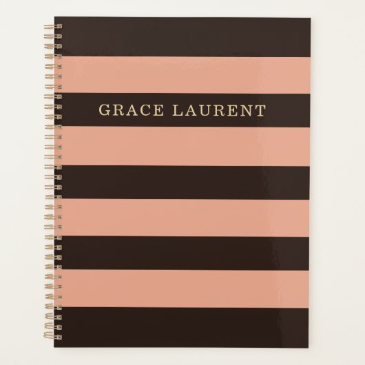 Elegante gestreepte aangepaste naam- en monogram-s planner (Voorkant)
