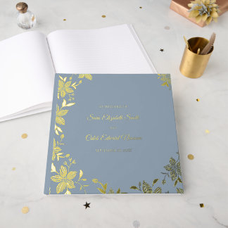 Elegante gestreepte bloem in goud folie op stoffig gastenboek